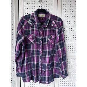 Bit and Bridle Woman's Plaid‎ Flannel 2X Shirt Lined Western Horse Pearl Snaps